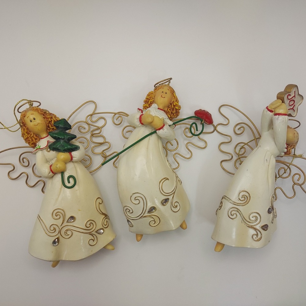Angel Christmas Ornament Set of 3 Ivory Gold‎ Holiday Decor Angels Joy Tree